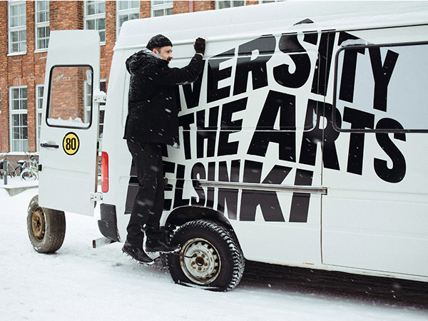 Van with University of the Arts, Helsinki branding